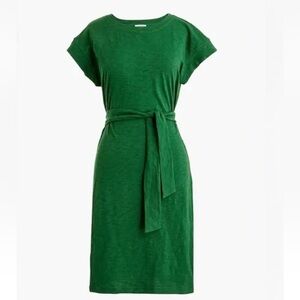NWT J. Crew Factory Tie Waist T Shirt Dress, Green, CI142, Size Small